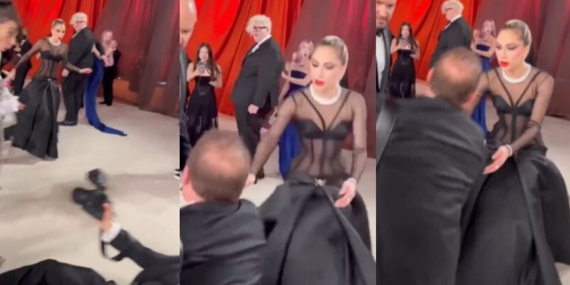 Oscar 2023, Lady Gaga aiuta un fotografo caduto sul red carpet