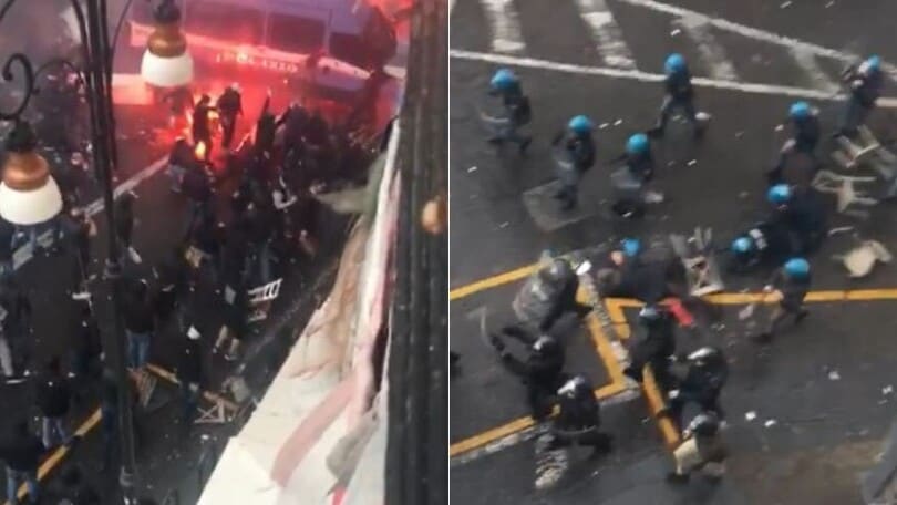 Napoli-Eintracht, gli scontri tra teppisti e polizia VIDEO