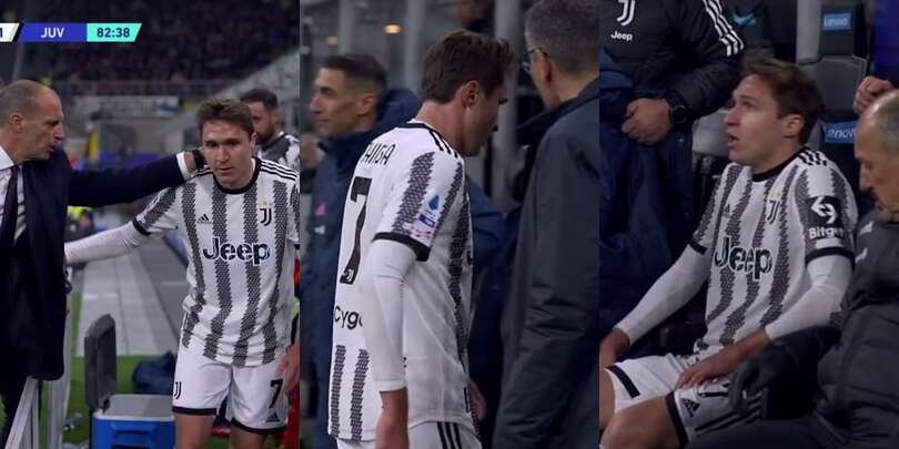 Inter-Juve, Chiesa infortunato: abbandona il campo e si siede in panchina