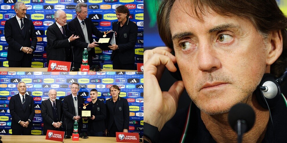 Italia-Inghilterra, c'è anche De Laurentiis alla conferenza di Mancini e Verratti