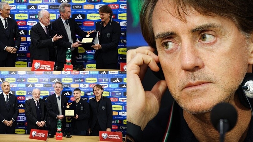 Italia-Inghilterra, c'è anche De Laurentiis alla conferenza di Mancini e Verratti