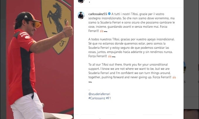 F1, la carica di Sainz per i tifosi della Ferrari