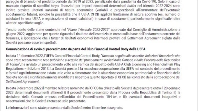 Juve, l'Uefa ha aperto un'indagine nel dicembre 2022