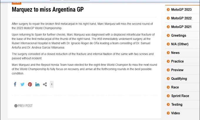 Moto Gp, niente Argentina per Marquez