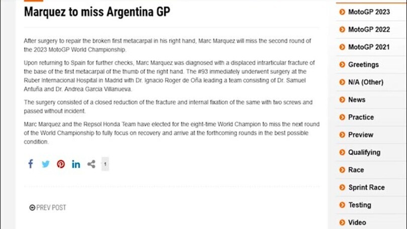 Moto Gp, niente Argentina per Marquez