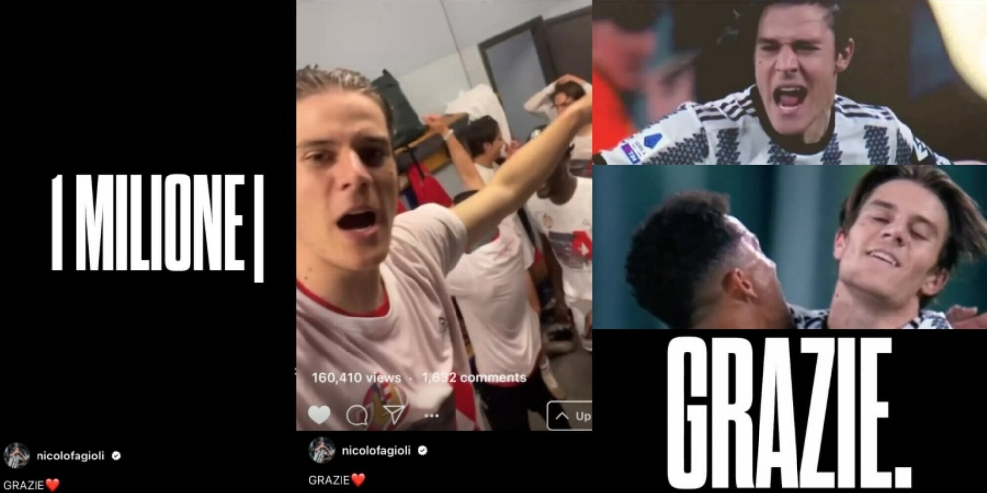 Juve, Fagioli e il milione di follower sui social: cuori e ringraziamenti