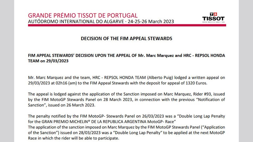 Moto Gp, caso Marquez e penalità: FIM rimanda decisione a corte d'appello