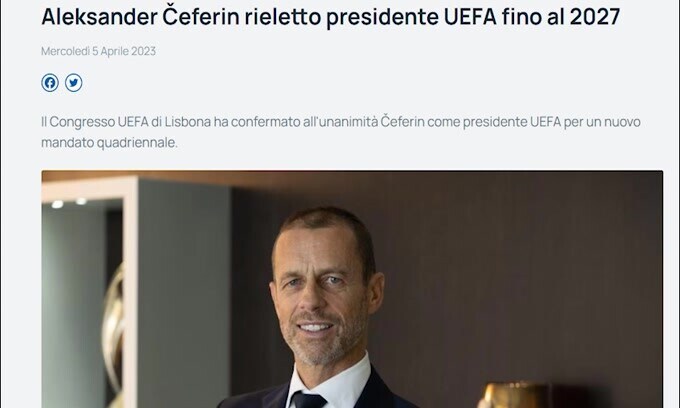 Uefa, è ufficiale: Ceferin presidente fino al 2027