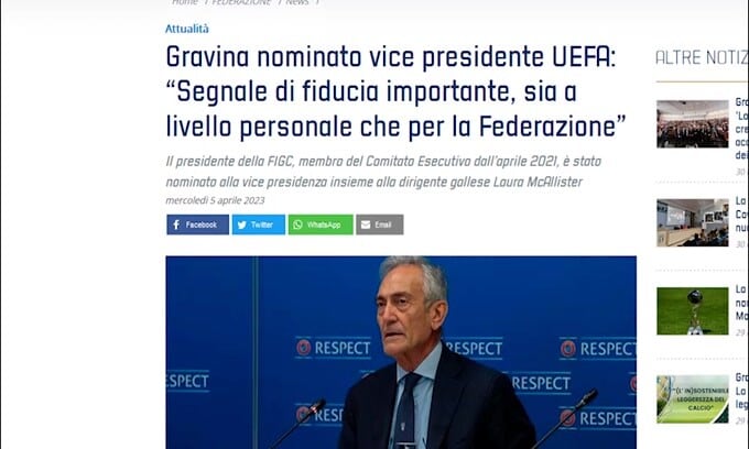 Figc, Gravina è il nuovo vicepresidente della Uefa