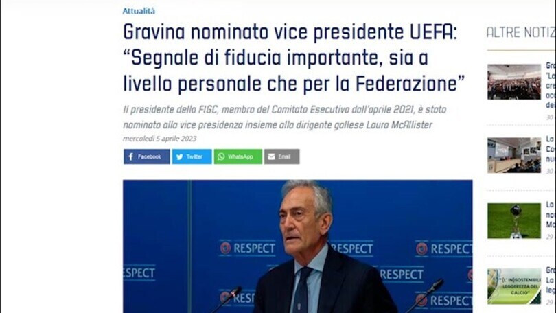 Figc, Gravina è il nuovo vicepresidente della Uefa