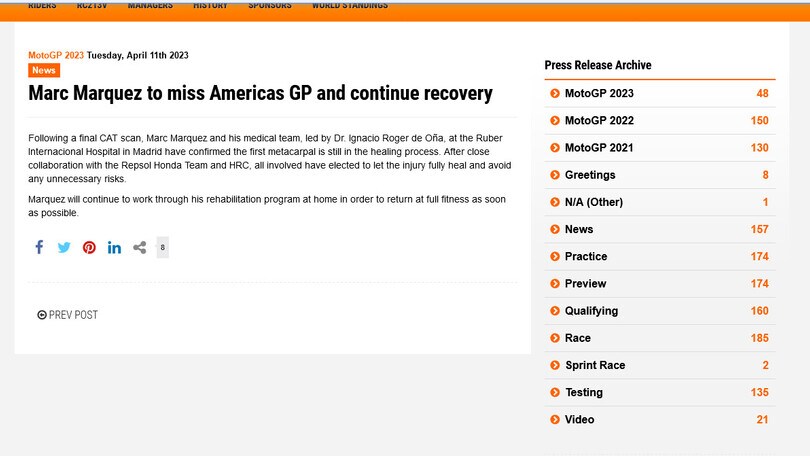 Moto GP, niente Austin per Marquez