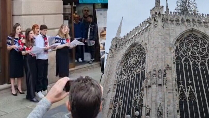 Milan-Napoli, l'inno della Champions cantato davanti al Duomo