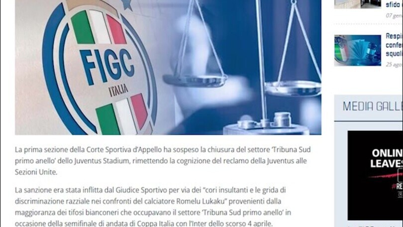 Juve-Napoli, chiusura curva sospesa
