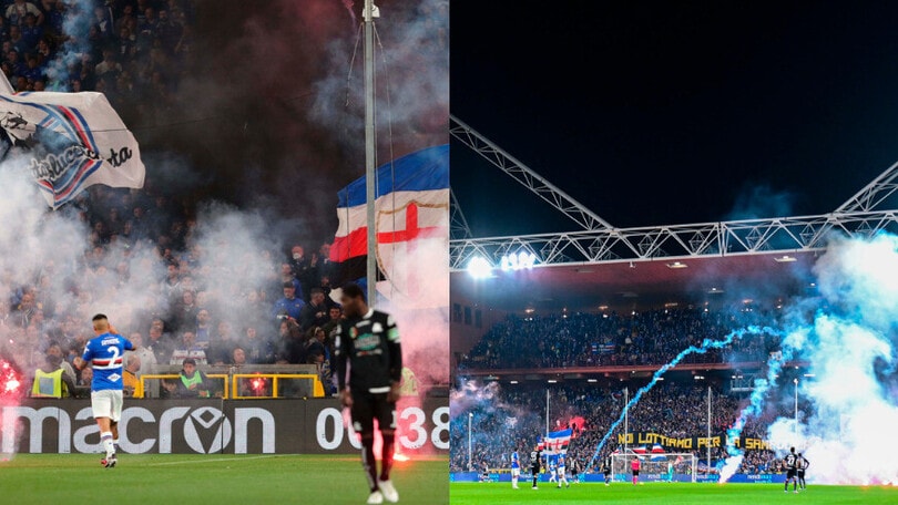 Sampdoria-Spezia sospesa per 7': proteste e lancio di fumogeni in campo