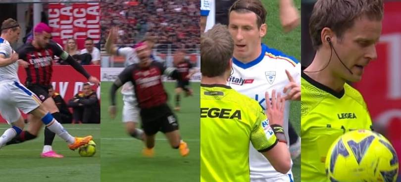 Theo Hernandez-Baschirotto, l'arbitro assegna il rigore e poi va al Var