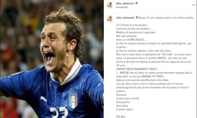 Calcio, Diamanti annuncia il ritiro