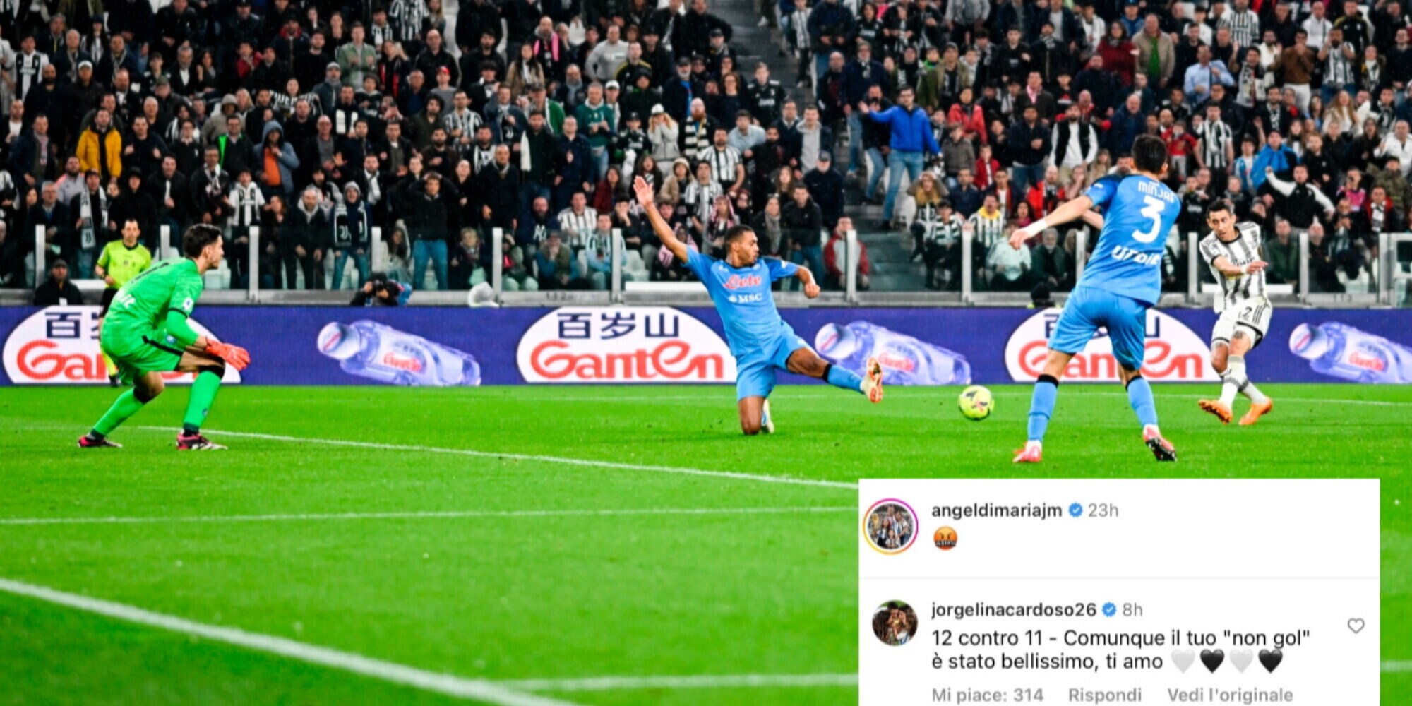 Di Maria, Jorgelina e il tackle social su Juve-Napoli: "In 12 contro 11"