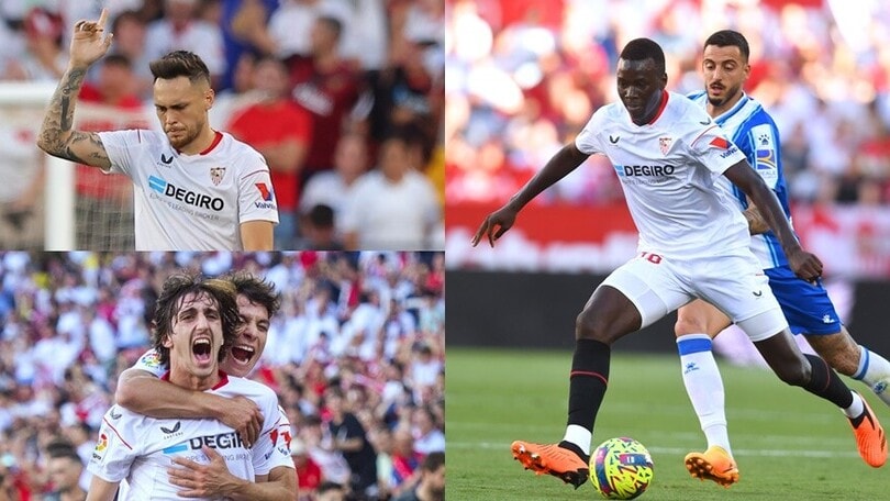 Gil-Ocampos-Gueye, il Siviglia avvisa la Juve: 3-2 all'Espanyol in rimonta