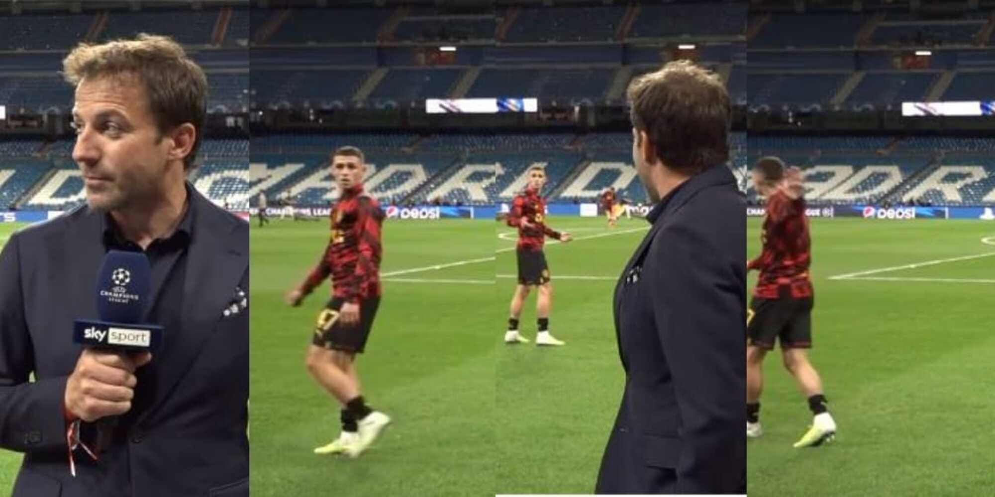 Foden-Del Piero e i palleggi: il siparietto a bordocampo prima di Real-City