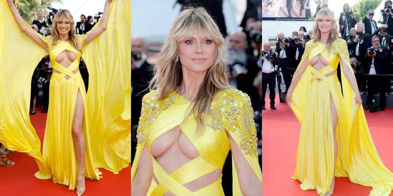 Heidi Klum a Cannes incanta con un abito giallo a farfalla