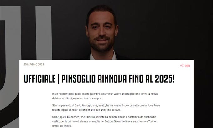 Juve, è ufficiale: Pinsoglio rinnova fino al 2025