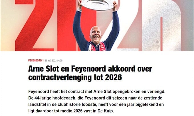 Feyenoord, Arne Slot rinnova fino al 2026