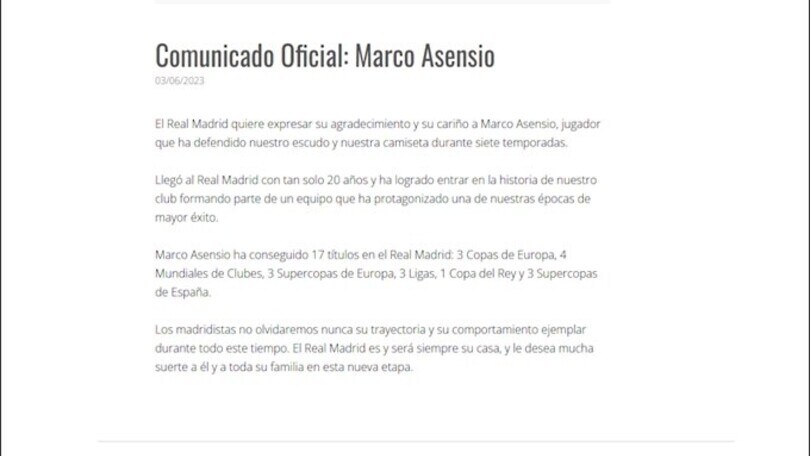 Real Madrid-Asensio, l'addio è ufficiale