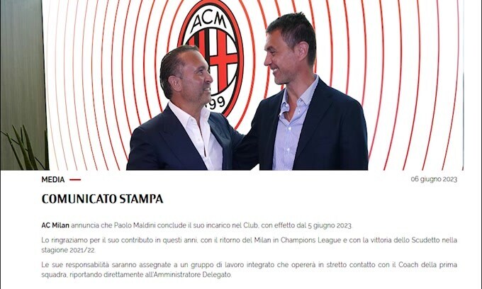 Ufficiale, il Milan saluta Maldini: il comunicato