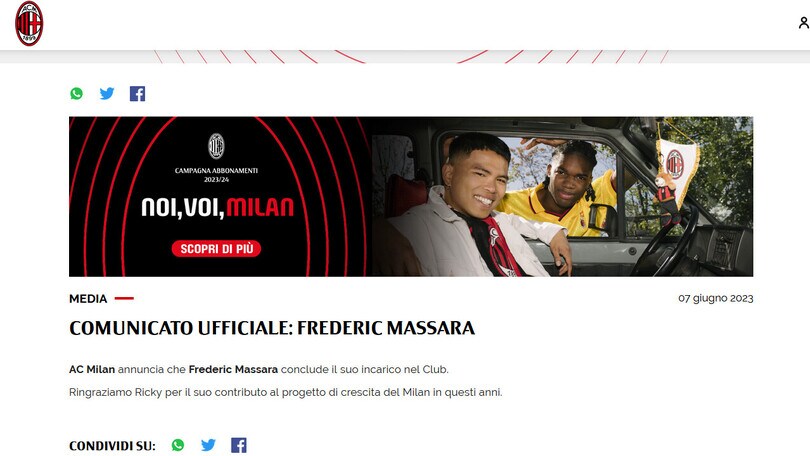 Ufficiale, Milan: è divorzio con Massara