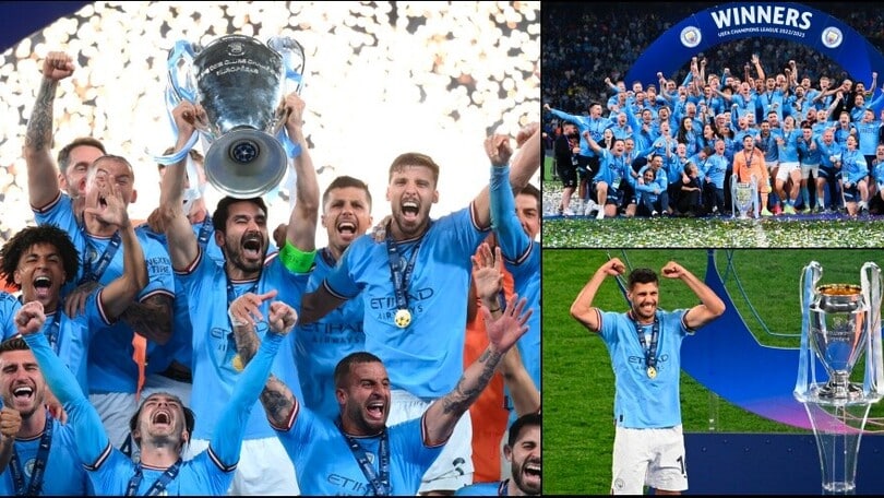 City, la festa dopo il trionfo: Gundogan alza la Champions League