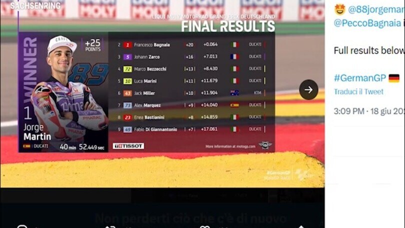 Moto Gp, Germania: Martin vince al Sachsenring