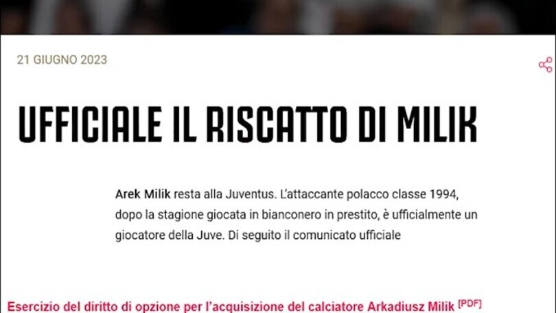 Ufficiale, Juve: Milik è bianconero