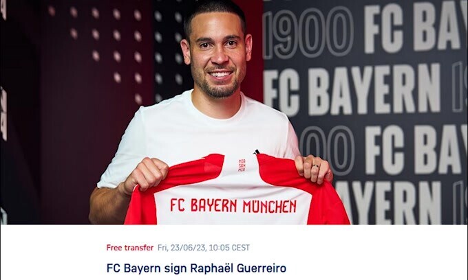 Bayern Monaco, è ufficiale: preso Raphael Guerreiro