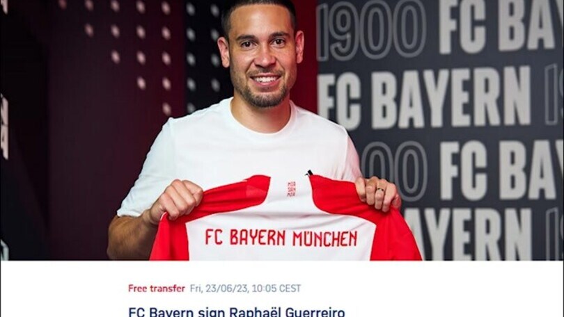 Bayern Monaco, è ufficiale: preso Raphael Guerreiro