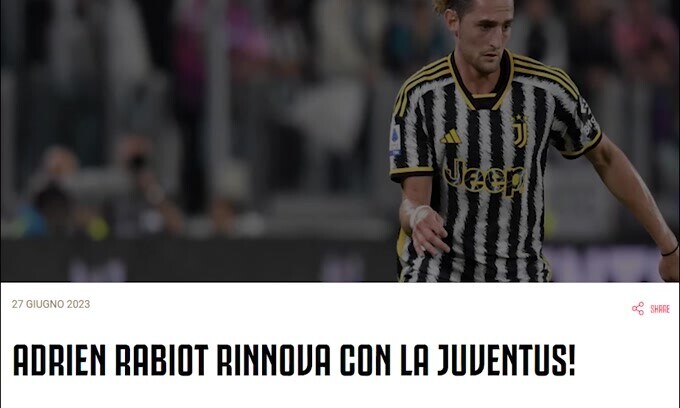 Juve, ecco l'ufficialità: Rabiot ha rinnovato