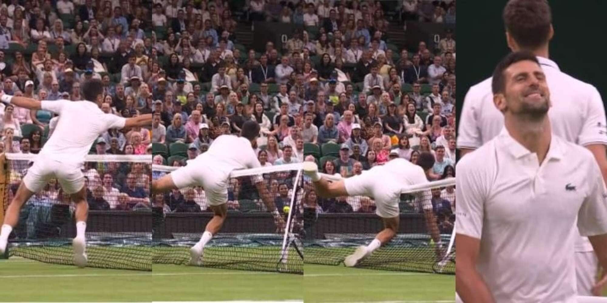 Wimbledon, Djokovic invade il campo avversario: il buffo punto VIDEO
