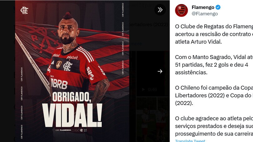 Ufficiale: il Flamengo e Vidal si separano