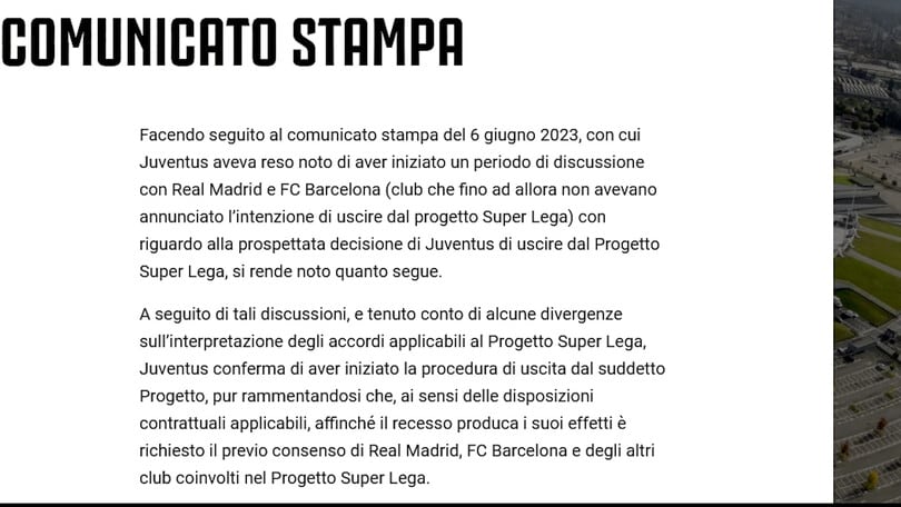 Ufficiale: Juve, è addio alla Superlega