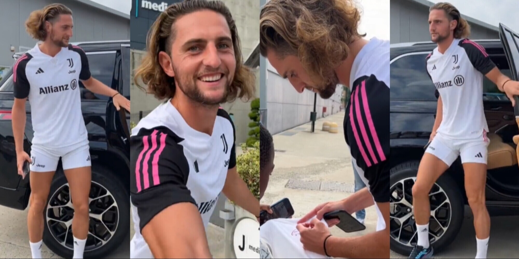 Rabiot di corsa dalla Juve: criniera al vento e autografi ai più piccoli