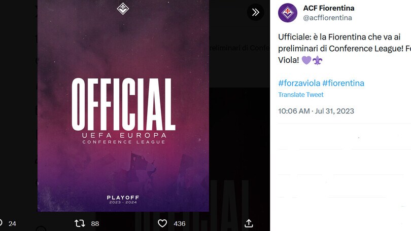 Ufficiale, Conference League: Fiorentina ai preliminari