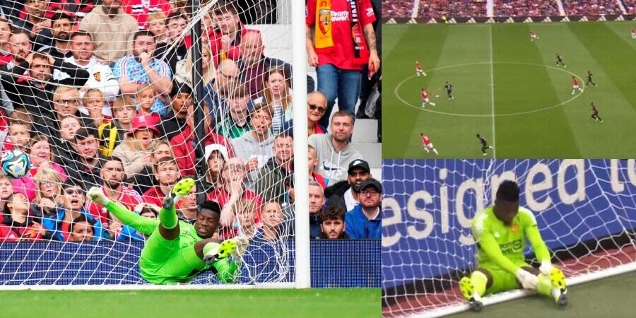 Sotoca supera Onana con un tiro da centrocampo in United-Lens: la fotosequenza