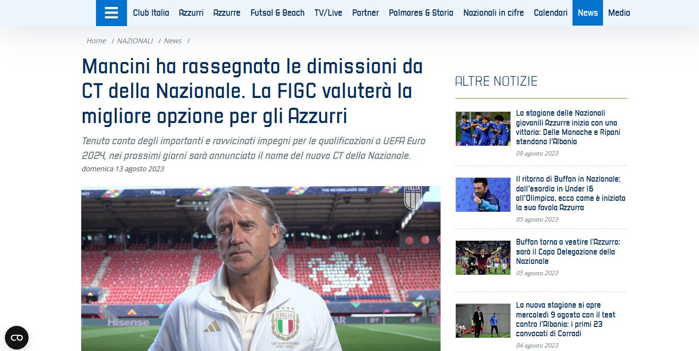 Clamoroso: Mancini non è più il ct della Nazionale