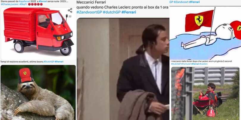 Leclerc resta senza gomma: l'ironia del web sui meccanici Ferrari