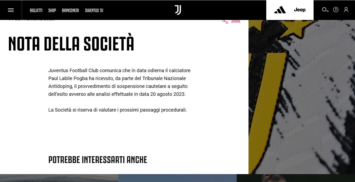 Caso Pogba, la Juve prende posizione con un comunicato