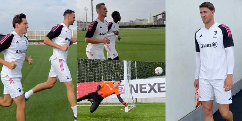 Chiesa e Gatti, sorrisi Juve: tutto l'allenamento in gruppo vista Lazio