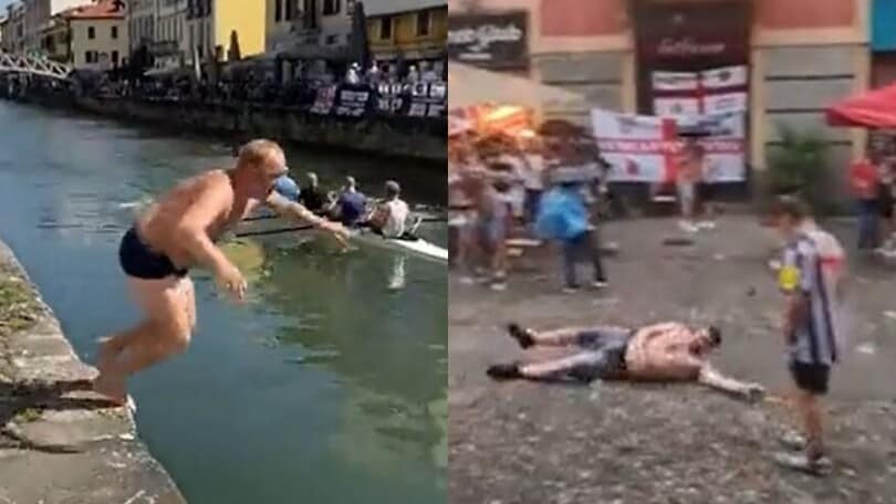 Milano, tifosi Newcastle fuori controllo: tuffi e caos ai Navigli
