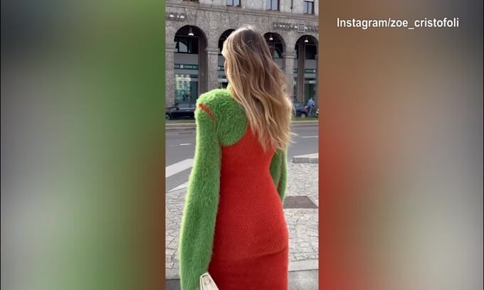 Lady Theo sfila: il vestito è super attillato!