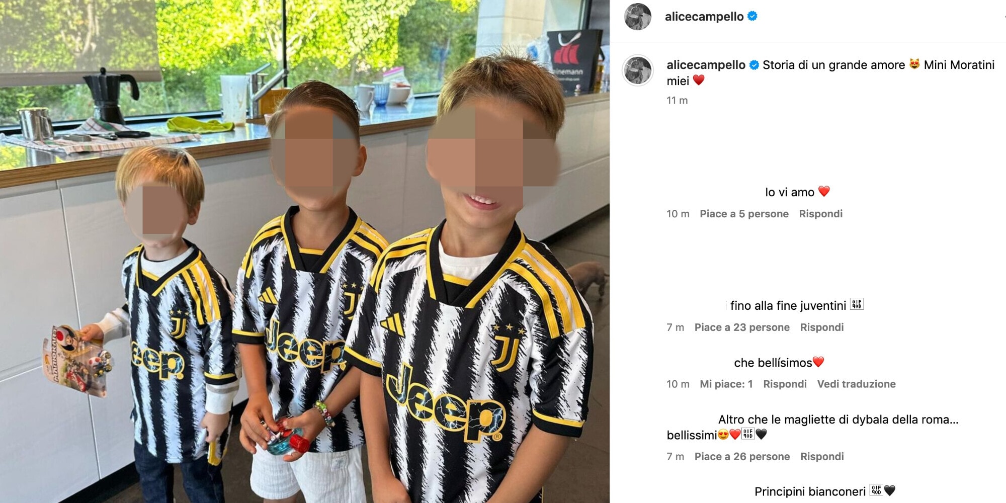 I piccoli Morata, Juve storia di un grande amore. E Dybala e Fagioli...