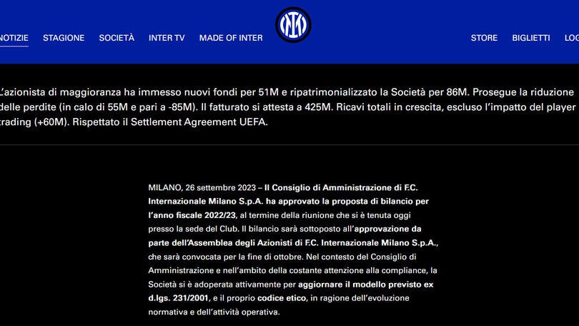 Inter, risultati finanziari stagione 22-23 approvati dal Cda