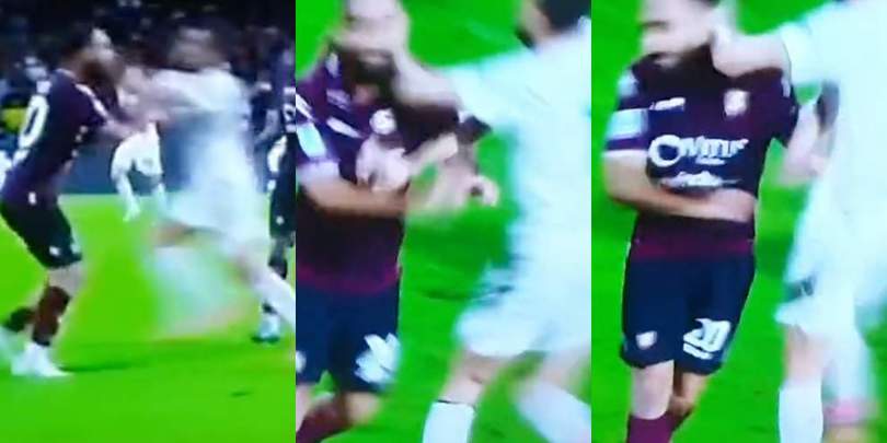 Acerbi dritto sulla faccia di Kastanos: bruttissimo gesto in Salernitana-Inter
